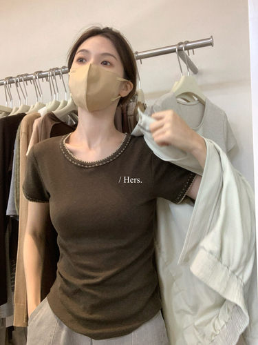 Hers复古细节设计正肩细条纹短袖