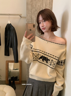 一勺甜 IMISS圣诞款！两穿复古提花斜肩保暖毛衣女2025冬季991329