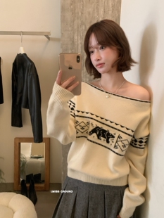 一勺甜 IMISS圣诞款！两穿复古提花斜肩保暖毛衣女2025冬季991329