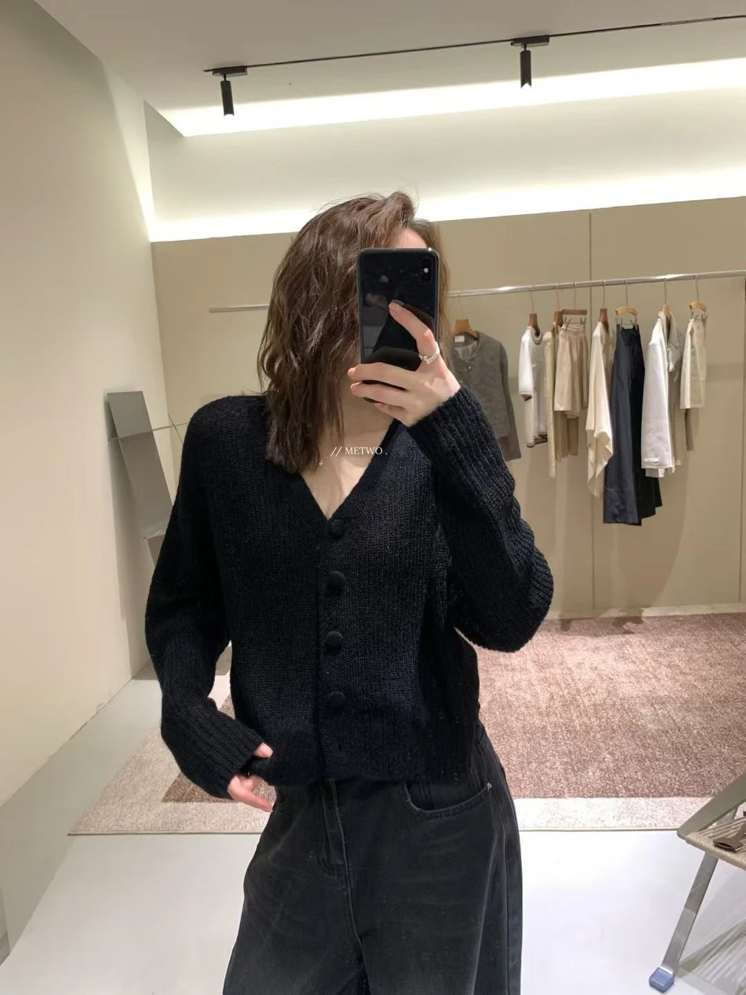 METWO 9011#马海毛开扣毛衣女2025秋季百搭v领针织开衫外套