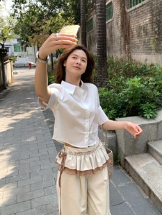 Hers 中袖 气质高智感ol风短袖 简约短款 衬衣女08004 衬衫 一勺甜