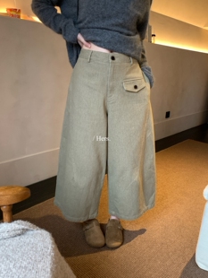 一勺甜【Hers】压线阔型口袋点缀休闲裤女2026秋九分阔腿裤66867