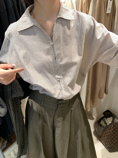 气质宽松慵懒风衬衣92061 女2025秋季 一勺甜 hers复古条纹廓形衬衫