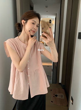 一勺甜 hers棉麻无袖绑带小衫女2025夏季宽松休闲法式衬衫 21045