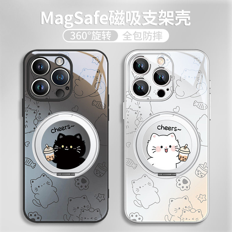 猫咪适用苹果16手机壳磁吸带支架