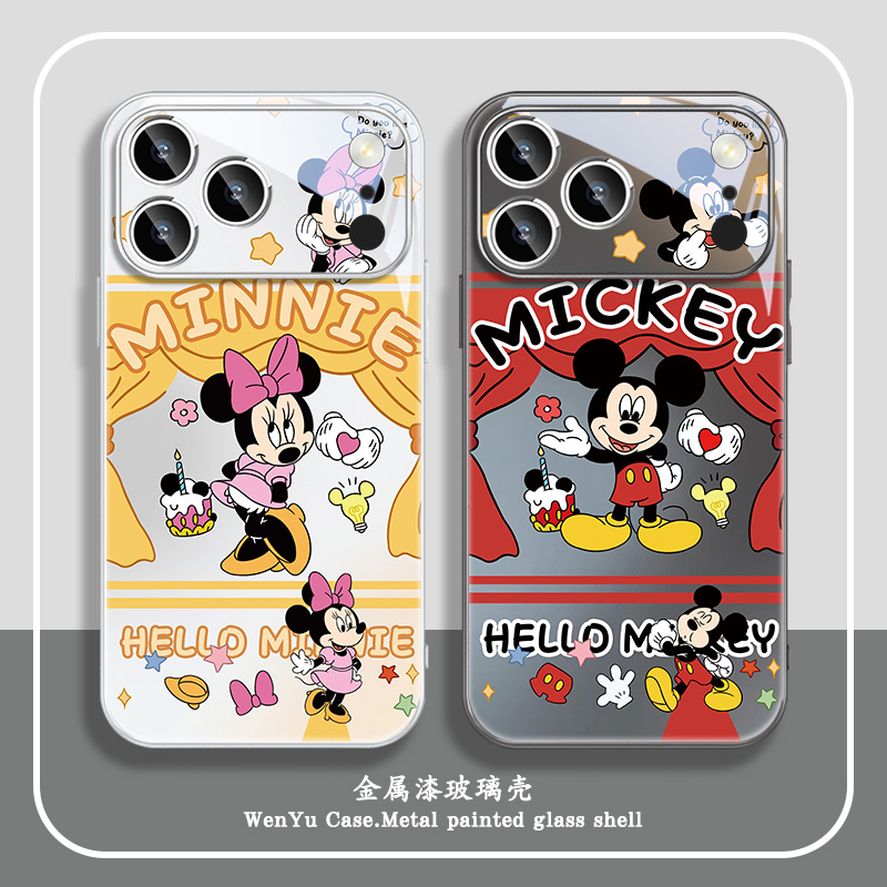 米奇米妮适用苹果17手机壳迪士尼iphone17新款16pro情侣14卡通创意15promax高级感13小众12玻璃xs全包11pro套