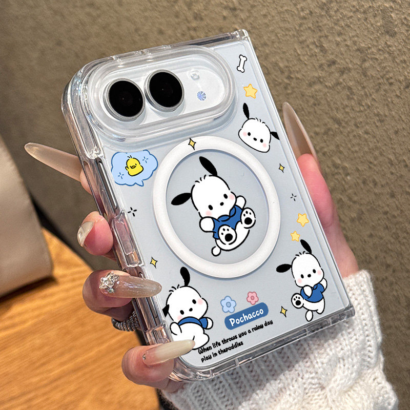卡通小狗适用苹果折叠屏手机壳iPhoneDuo新款冰晶磁吸magsafe保护套苹果18duo高级好看的ultra透明防摔女款