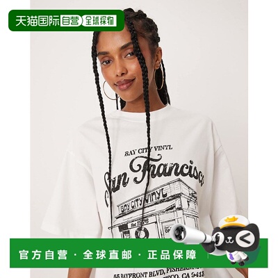 1h可退 潮奢 ASOS 女士 San Francisco 设计宽松款印花乳白色T恤(