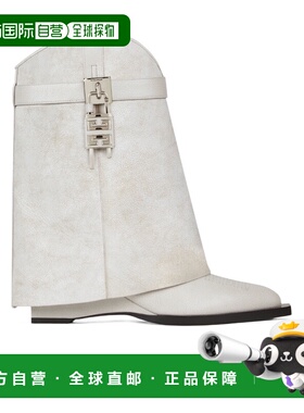 GIVENCHY 女士高跟鞋 BE6048E1UA105 AW2023 白色 做旧挂锁短筒靴