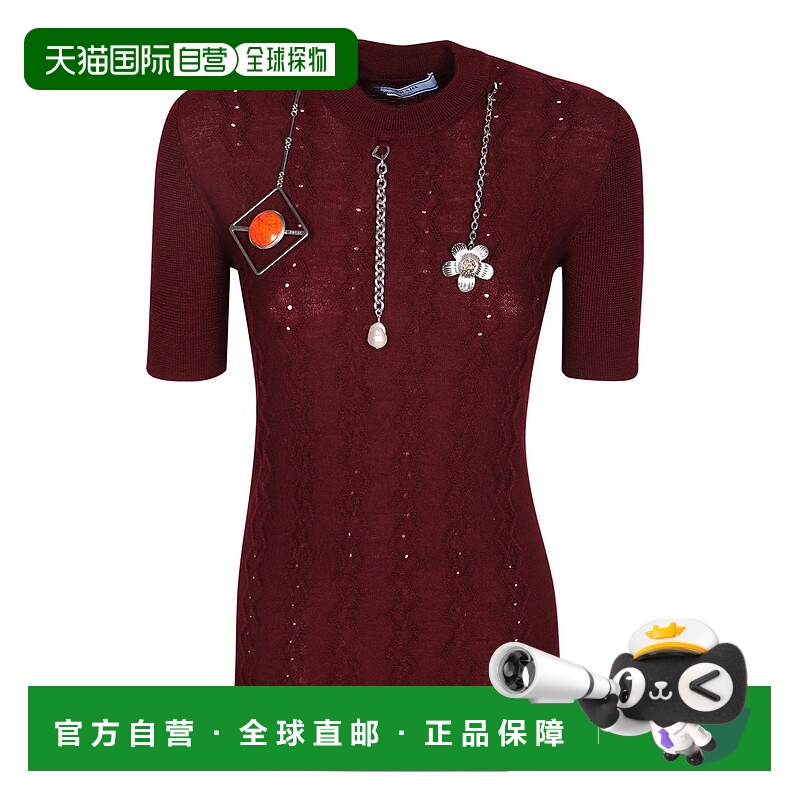 1h可退 PRADA 女士T恤 P24V2H17KDF0399 AW2025 酒红色