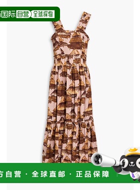1h可退 潮奢 FARM RIO 女士 后绑带印花亚麻混纺中长连衣裙 32268