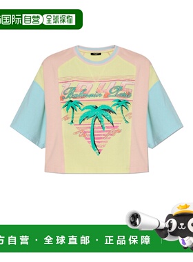 BALMAIN 女士T恤 DF1EE081GD72IFT CO 黄色 圆领印花T恤