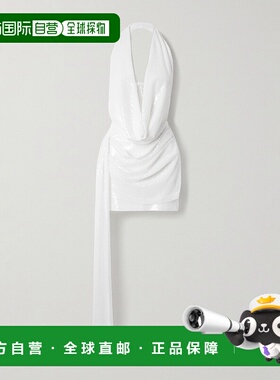 1h可退 潮奢 ALEX PERRY 女士 挂脖垂褶珠片绉纱迷你连衣裙 D1589