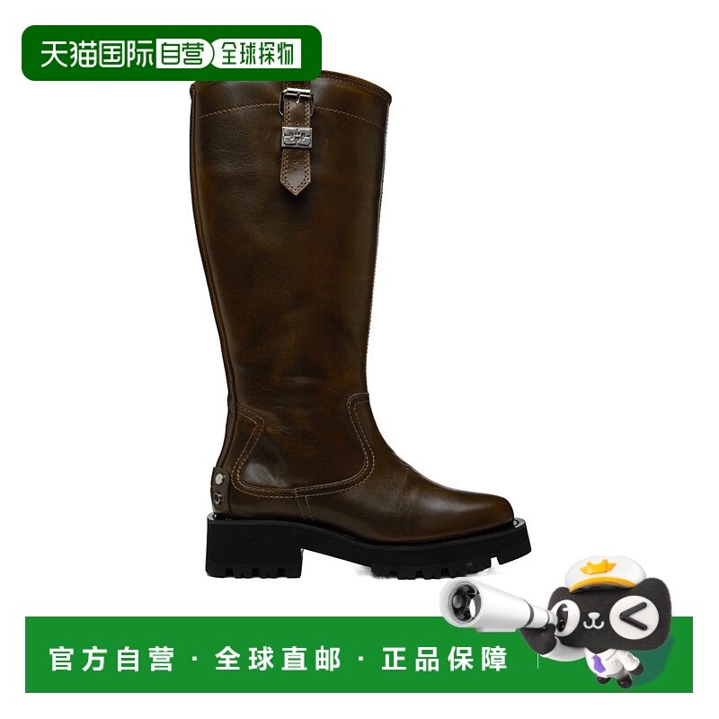 GANNI 女士靴子 S3023DARKOLIVE AW2025 圆头厚底鞋高筒靴 深棕色