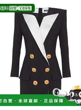 BALMAIN 女士连衣裙 EF1R9239MB01EAB SS2025 黑色 双色绉纱短款