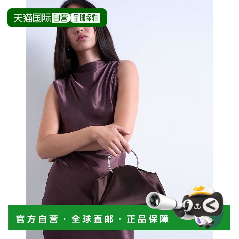 1h可退 潮奢 Topshop 女士 Ginny 金属手柄巧克力色手提包