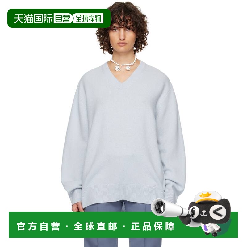潮奢 Acne Studios 艾克妮 女士 蓝色 V 领羊绒针织毛衣 B60217