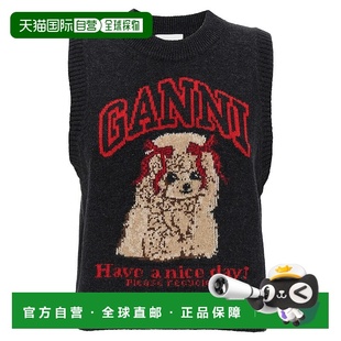 A1070044052 SS2026 with 男士 logo vest 马甲 Wool GANNI 黑色