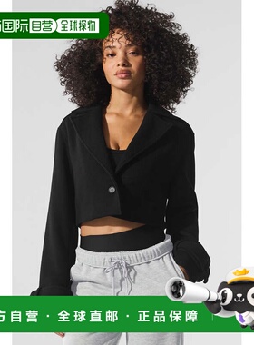 alo yoga 翻领纯色短款宽松长袖风衣 女款 黑色w4627r