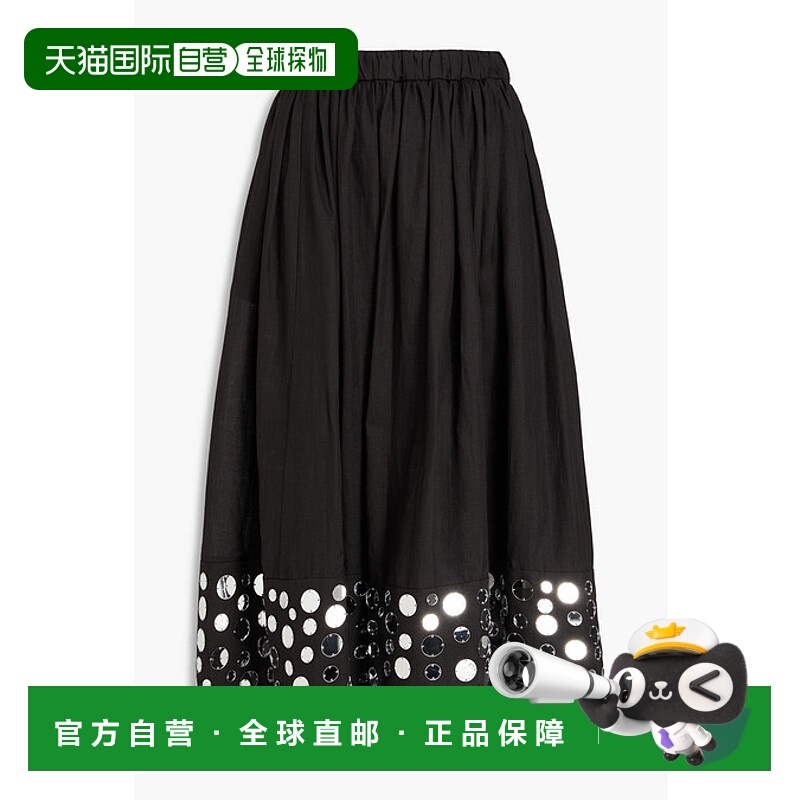 1h可退 潮奢 ZIMMERMANN 女士 精饰苎麻中长半身裙 0878SF242BLAC