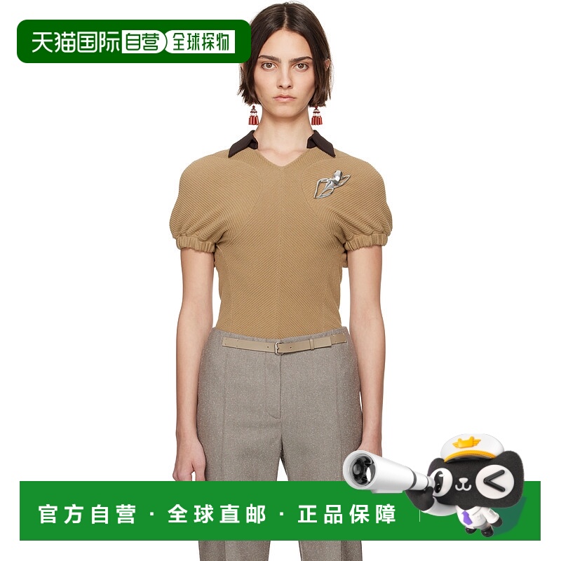 1h可退 潮奢 Tory Burch 托里 伯奇 女士 驼色 Short Sleeve Swea