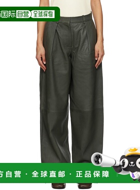 1h可退 潮奢 Remain 女士 绿色皮革长裤 502060748阔腿裤女裤