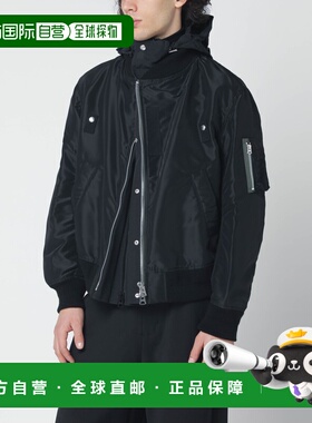 潮奢 Sacai 男士 黑色尼龙双拉链夹克 2503784MNY001