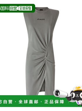 PINKO 女士连衣裙 104614A2HEI63 SS2025 灰色 垫肩针织中长连衣
