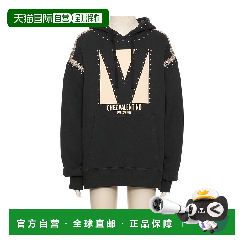 1h可退 VALENTINO 男士卫衣 VMF28NB1J0NO AW2025 黑色连帽长袖