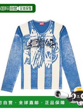 DIESEL 男士针织毛衣 A194710NKCJ8LD AW2025 蓝色 内印条纹套衫