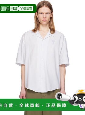 1h可退 潮奢 Ami Paris 男士 白色 & 蓝色 Cotton Camp Collar 短