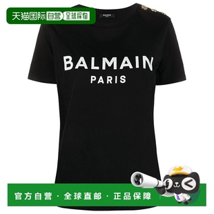 AW2025 黑色 Logo BALMAIN BF1EF005BB02EAB cotton 女士T恤