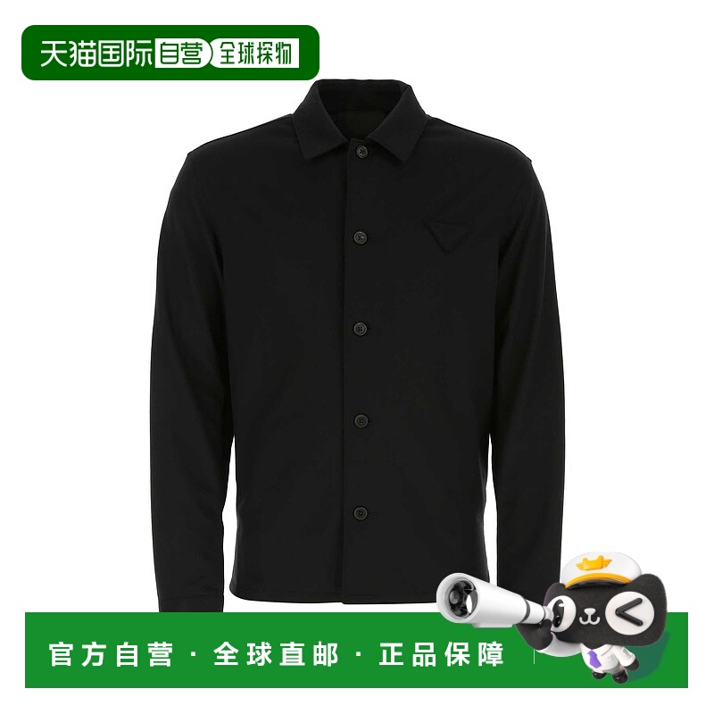 1h可退 潮奢 Prada 普拉达 男士 黑色羊毛羊绒衬衫 SC551S2121Y5S