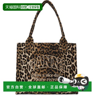 1h可退 潮奢 GANNI 甘尼 女士 棕色大号 Leopard Canvas 托特包 A