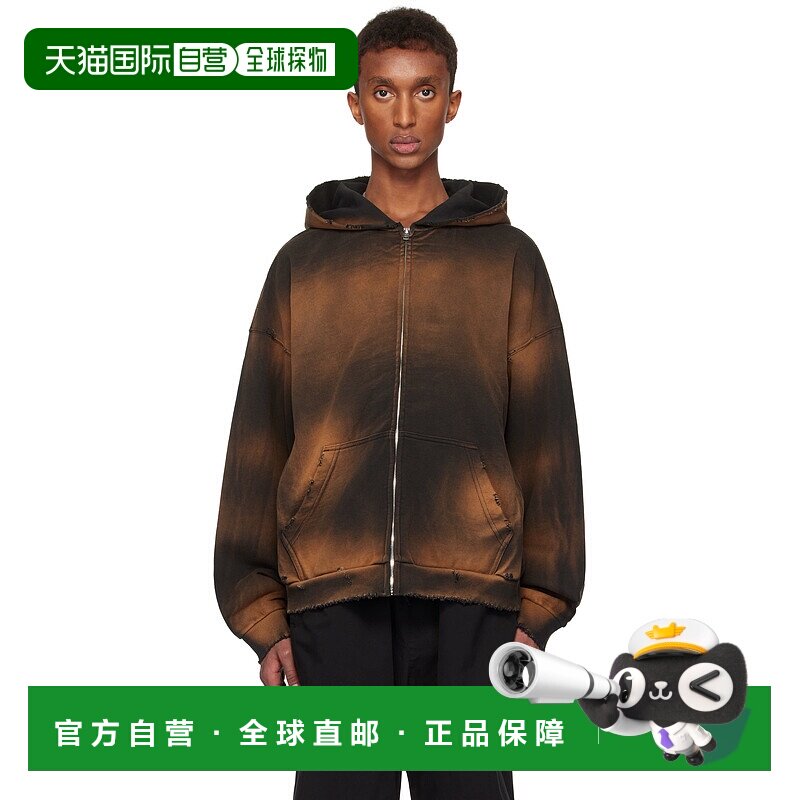 1h可退 潮奢 We11Done 男士 黑色 Distressed Zip-up 连帽衫 WDTJ