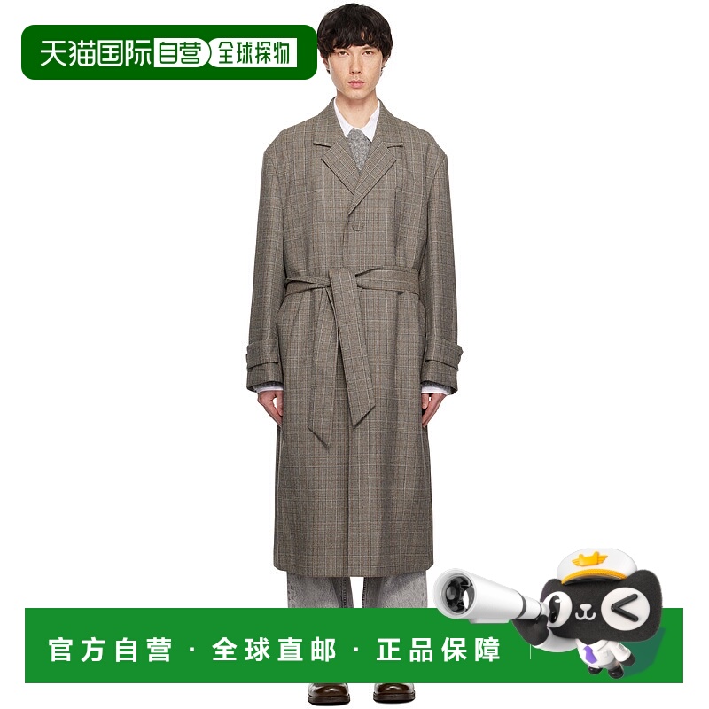 1h可退 潮奢 Wooyoungmi 吴阳米 男士 驼色 Check Belted Single