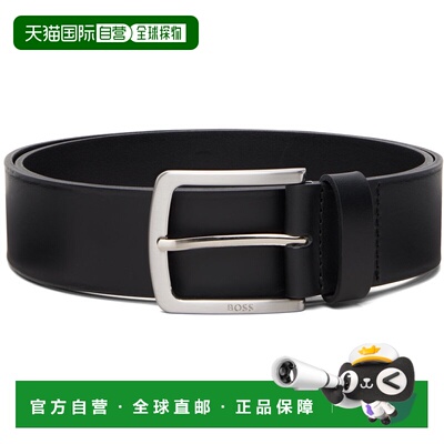 BOSS 波士 男士 黑色 Italian-Leather Logo-Engraved 腰带 50471