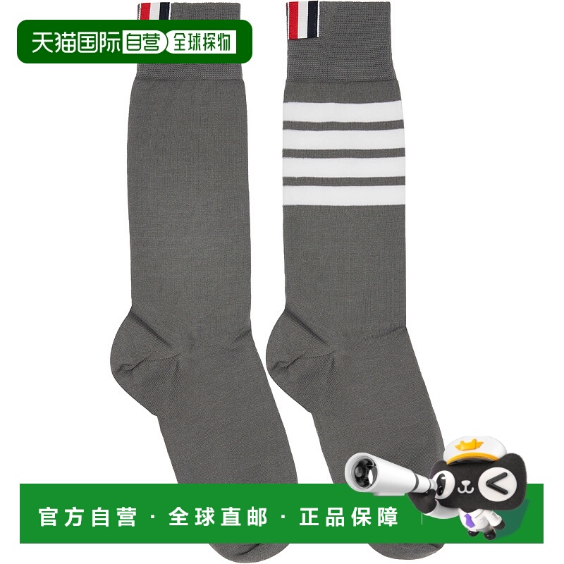 潮奢 Thom Browne 汤姆 布朗 女士 灰色 Cotton 4-Bar 中筒袜 FAS