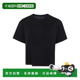 黑色 SACAI SS2025 2507690001 混合棉针织T恤 女士T恤