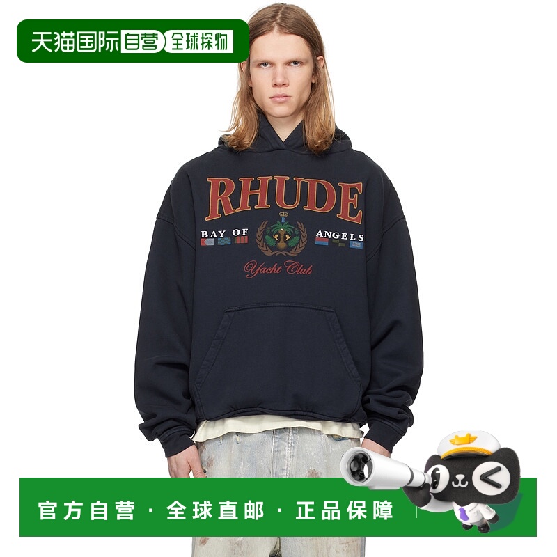 1h可退 潮奢 Rhude 男士 黑色 Bay Of Angels Yacht Club 连帽衫