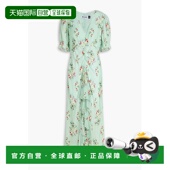 潮奢 RIXO 女士 1h可退 Ariel 荷叶边印花棉质真丝混纺缎面中长连