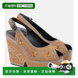 女士 Clergerie Dylya 110 1h可退 刺绣绒面革坡跟凉鞋 潮奢