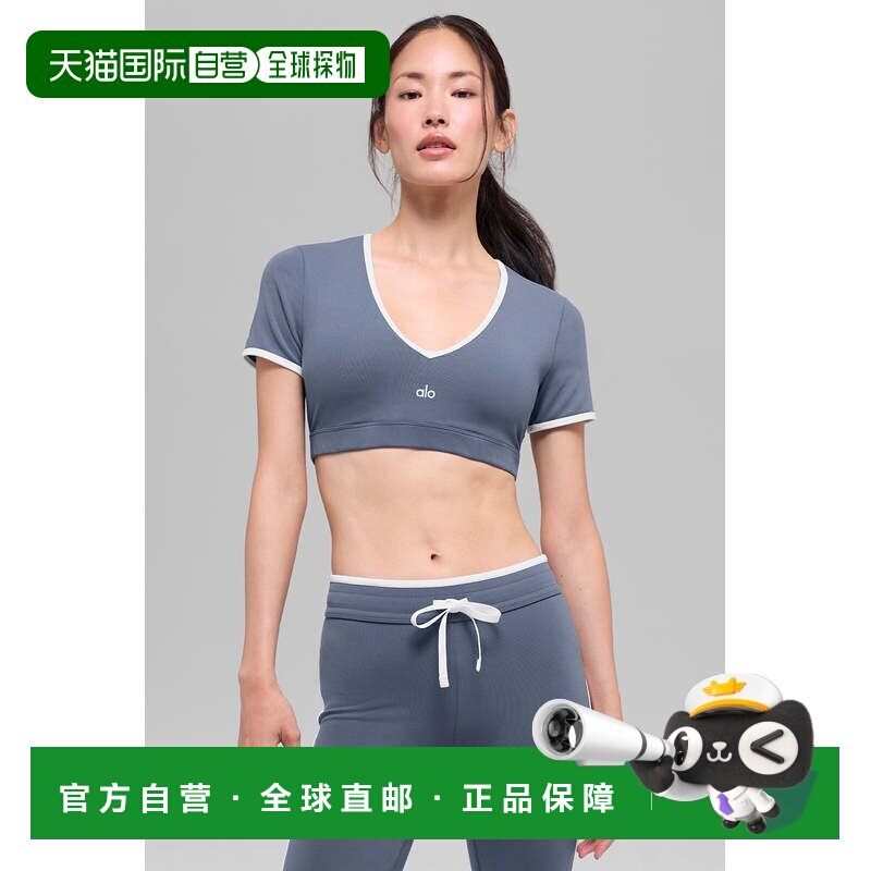 alo yoga  LogoV领短款短袖 T恤 女款w1500rBluestone/White图片