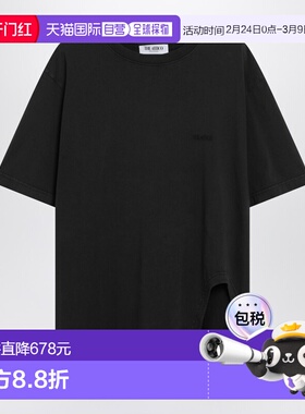 1h可退 潮奢 The Attico 女士 shaped 黑色水洗下摆T恤 260WCT003