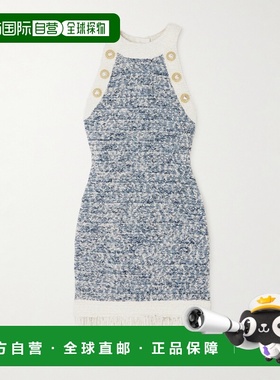 1h可退 潮奢 Balmain 巴尔曼 女士 流苏牛仔花呢连衣裙 CF1R3131K