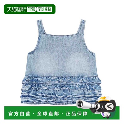 GANNI 女士背心吊带 J1818564 AW2025 蓝色 DENIM RUFFLE TOP性感
