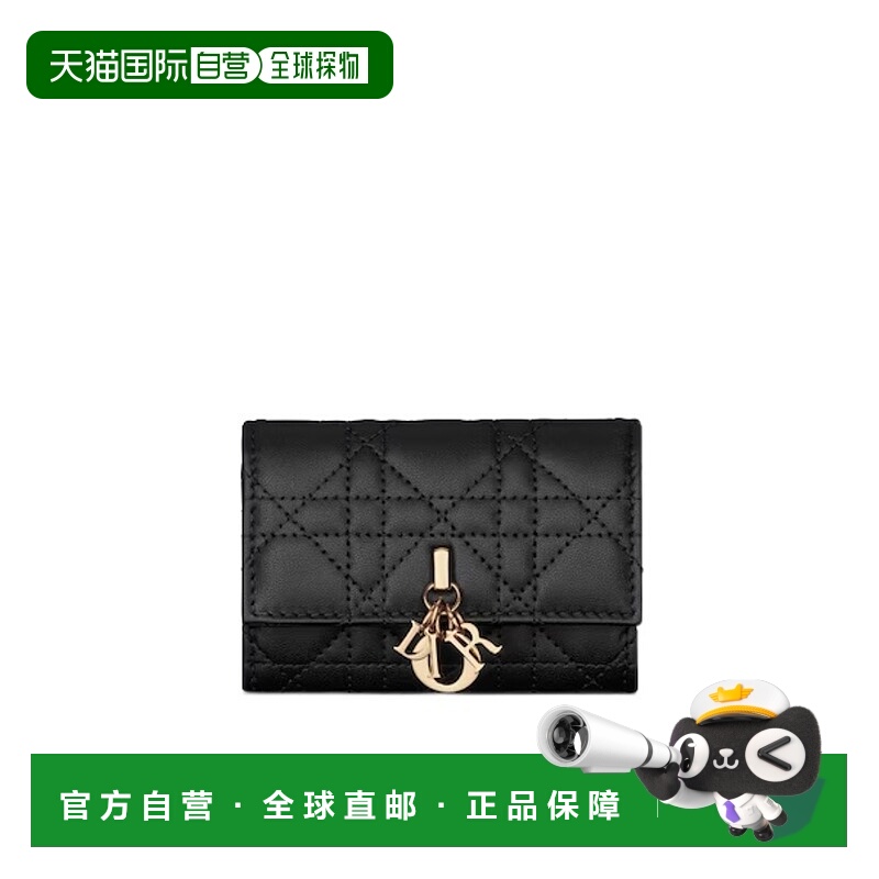 1h可退 DIOR 女士钱包 S0966ONMJM900 SS2024 黑色 徽标吊饰钱包