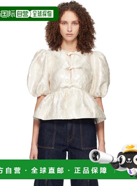 1h可退 潮奢 GANNI 甘尼 女士 白色 Satin Peplum Tie 上装 A1040