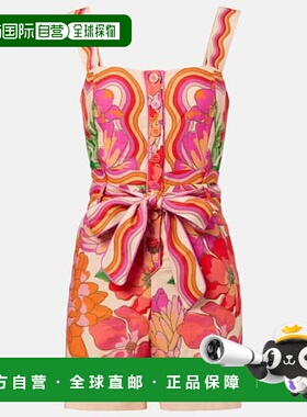 1h可退 潮奢 FARM RIO 女士 Spring Affair 印花亚麻混纺连体衣