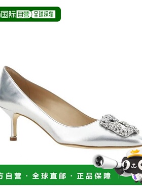 MANOLO BLAHNIK 女士银白色高跟鞋 水钻搭饰高跟鞋